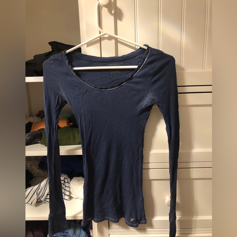FREE ADD-ON AE Ribbed Super Wide Neck Semi Sheer Base Layer Long Sleeve Shirt